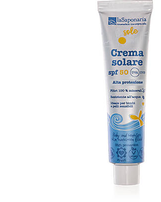 La Saponaria Crema Solare SPF50 Filtri Minerali Travel Size - Olio di Cocco e Vitamina E - 40ml Solari
