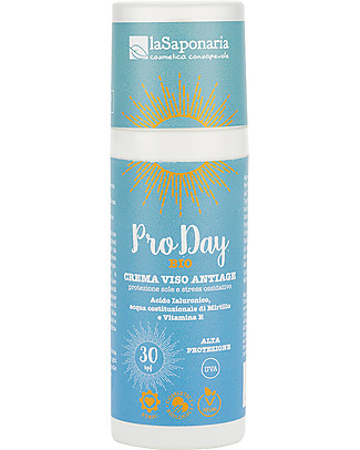 La Saponaria Crema Viso Anti-Age Pro Day SPF 30, 50 ml - Alta Protezione dal Sole Solari