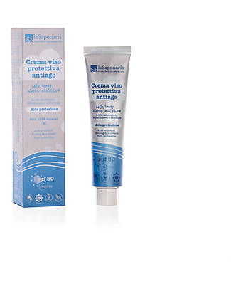 La Saponaria Crema Viso Antiage SPF30 Filtri Minerali - VitaminaE Olio di Cocco e Acido Ialuronico - 40ml Creme Viso