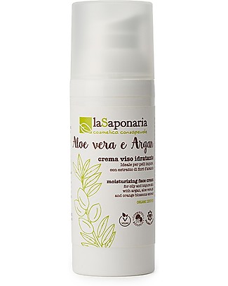 La Saponaria Crema Viso Idratante Aloe Vera e Argan, 50 ml - Idrata le Pelli Miste e Grasse Viso