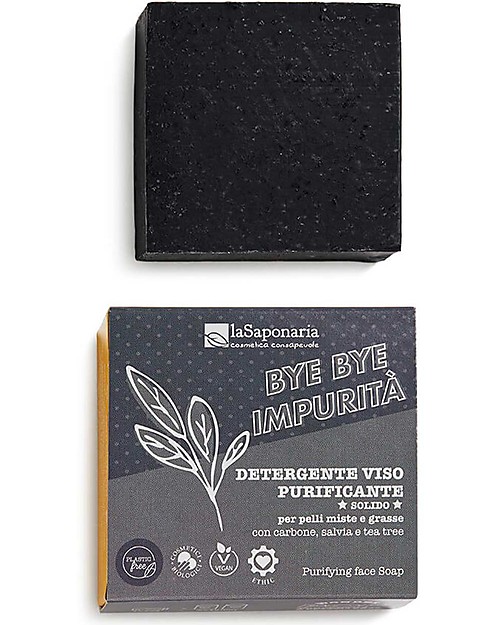 La Saponaria Detergente Solido Viso Purificante - con Carbone Salvia e Tea Tree Creme Viso