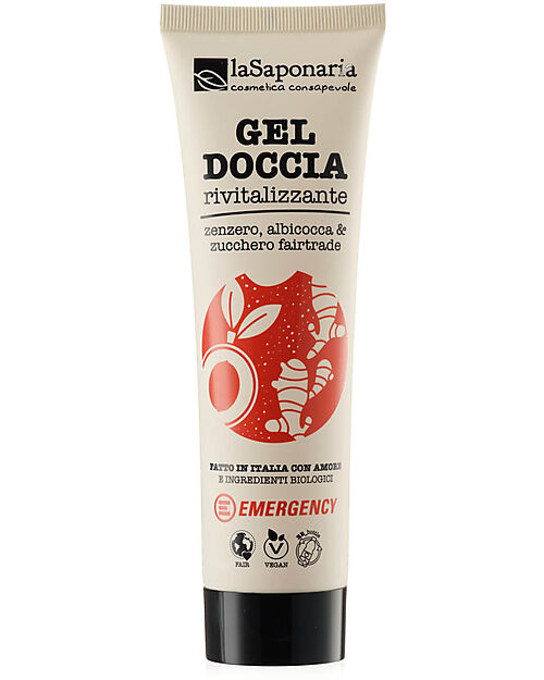 La Saponaria Gel Doccia Rivitalizzante -  Zenzero/Albicocca/Zucchero Fair Trade - 150 ml - La Saponaria per Emergency Bagno Doccia Shampoo