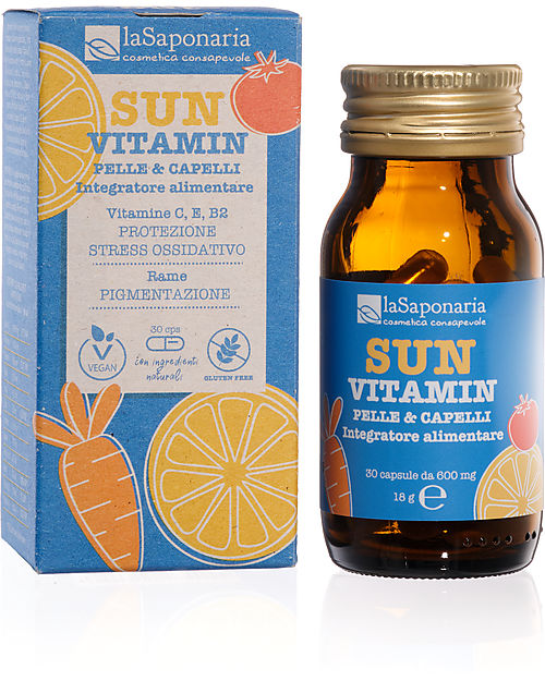 La Saponaria Integratore Alimentare Sun Vitamin - Vitamina C-E e B2 - 30cp - Contro Eritemi e Scottature Pappe