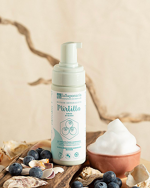 La Saponaria Mousse Detergente Viso Mirtilla, 150 ml - Con mirtillo nero, calendula e riso venere Creme Viso