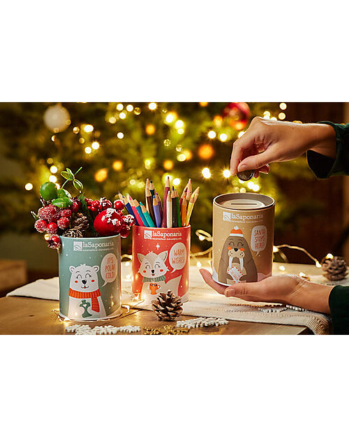 La Saponaria Salvadanaio Orso Polare con Patch Occhi + Contorno Occhi Wow + Campioncino Contorno Occhi Lift&Restore - Latta Creme e Olii