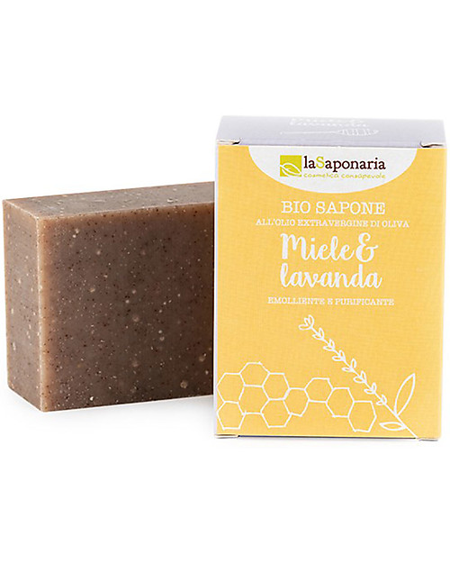 La Saponaria Sapone all'Olio Extravergine d'Oliva, Miele e Lavanda, 100 gr - Emoliente e purificante Bagno Doccia Shampoo