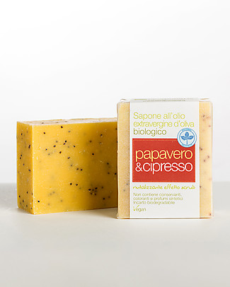 La Saponaria Sapone all'Olio Extravergine d'Oliva, Papavero e Cipresso, 100 gr - Rivitalizzante, effetto scrub Bagno Doccia Shampoo