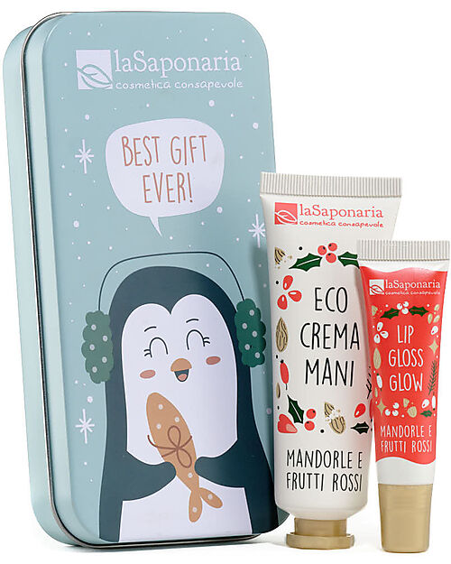 La Saponaria Scrigno Mani e Labbra - Crema Mani Mandorle e Frutti con Lip Gloss Mandorle e Frutti Rossi Creme e Olii