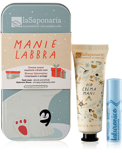 La Saponaria Scrigno Mani e Labbra - Crema Mani Mandorle e Frutti Rossi + Biocao Ialuronico Creme e Olii