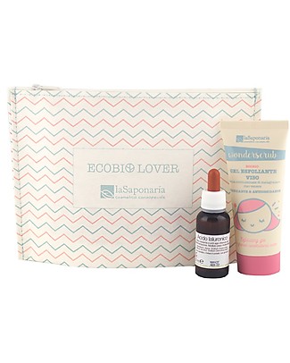 La Saponaria Set Regalo Zero Ecobio Lover Antiage - Con gel esfoliante viso, acido ialuronico e pochette Viso