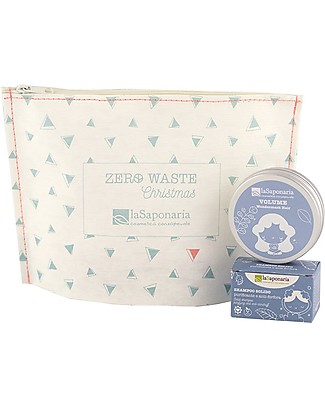 La Saponaria Set Regalo Zero Waste Capelli Volume - Con shampoo solido, maschera e pochette Cura dei Capelli
