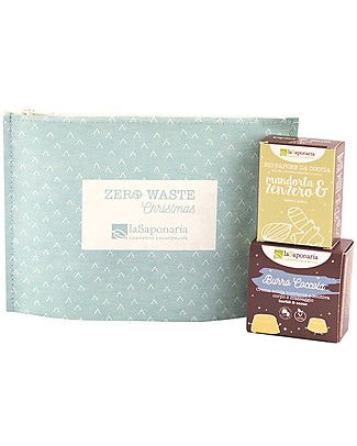 La Saponaria Set Regalo Zero Waste Corpo - Con sapone da doccia, olio solido corpo e pochette Bagno Doccia Shampoo