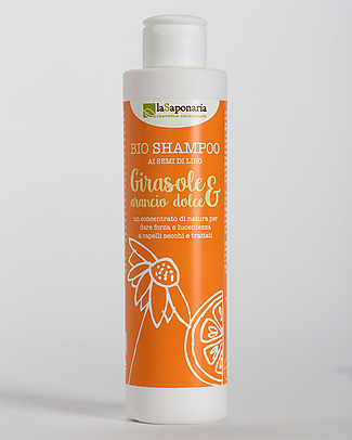 La Saponaria Shampoo Girasole e Arancio Dolce, Linea ai Semi di Lino, 200 ml - Per capelli secchi e trattati Bagno Doccia Shampoo