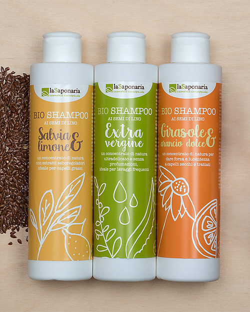 La Saponaria Shampoo Girasole e Arancio Dolce, Linea ai Semi di Lino, 200 ml - Per capelli secchi e trattati Cura dei Capelli