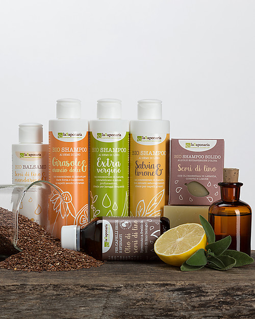 La Saponaria Shampoo Girasole e Arancio Dolce, Linea ai Semi di Lino, 200 ml - Per capelli secchi e trattati Cura dei Capelli
