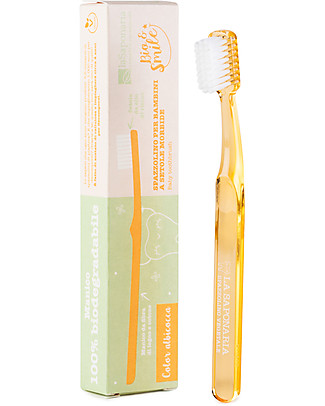 La Saponaria Spazzolino Bimbi in Fibra Vegetale - Albicocca - 100% Biodegradabile Dentifricio e Spazzolini