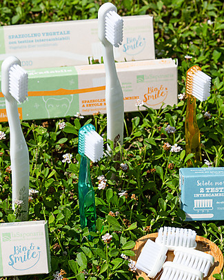 La Saponaria Spazzolino Bimbi in Fibra Vegetale - Albicocca - 100% Biodegradabile Spazzolini