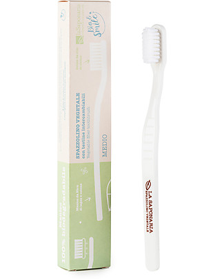 La Saponaria Spazzolino in Fibra Vegetale - Setole Medie - Testina Intercambiabile Dentifricio e Spazzolini