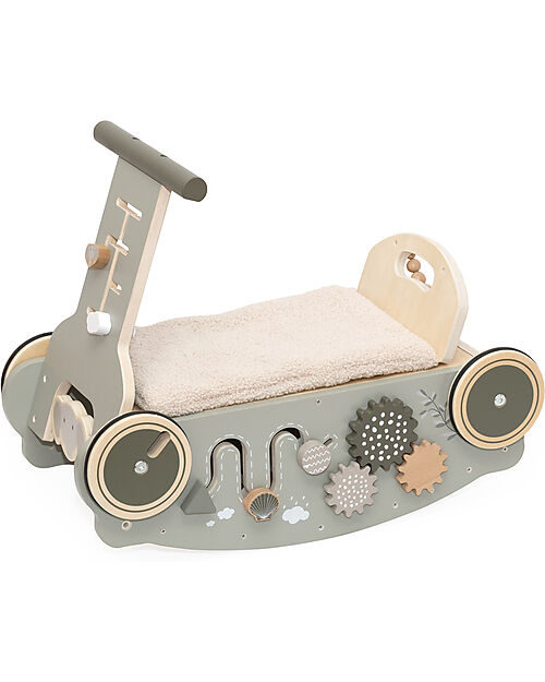 Label Label 3 in 1 Dondolo Girello e Macchina - Oliva - Legno FSC - 2+ Anni Cavalcabili