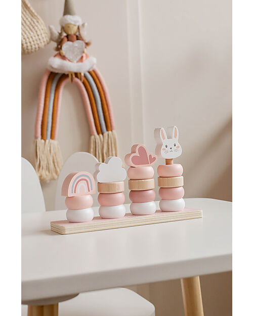 Label Label Anelli Impilabili in Legno FSC - Rosa - Quattro Torri - 12+ m Incastri in Legno