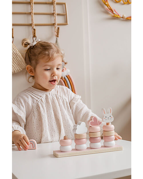 Label Label Anelli Impilabili in Legno FSC - Rosa - Quattro Torri - 12+ m Incastri in Legno