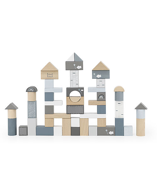 Label Label Blocchi Impilabili in Legno - Azzurro - 50 Pezzi - Legno di Faggio Certificato FSC Costruzioni in Legno