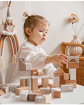 Label Label Blocchi Impilabili in Legno FSC - 50 Pezzi - Beige - 18+ m Costruzioni in Legno