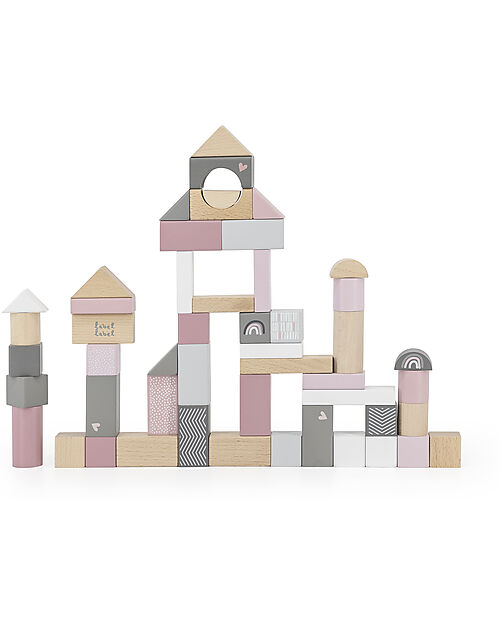 Label Label Blocchi Impilabili in Legno - Rosa - 50 Pezzi - Legno di Faggio Certificato FSC Incastri in Legno