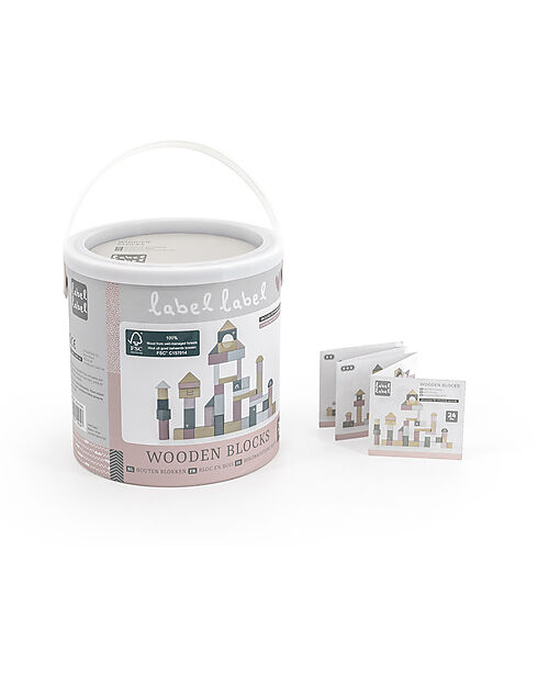Label Label Blocchi Impilabili in Legno - Rosa - 50 Pezzi - Legno di Faggio Certificato FSC Incastri in Legno