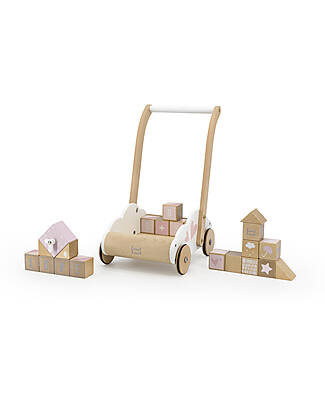 Label Label Carrello Primi Passi in Legno con Blocchi - Rosa - 12+ m Carrello Primi Passi