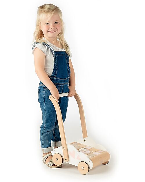 Label Label Carrello Primi Passi in Legno con Blocchi - Rosa - 12+ m Carrello Primi Passi