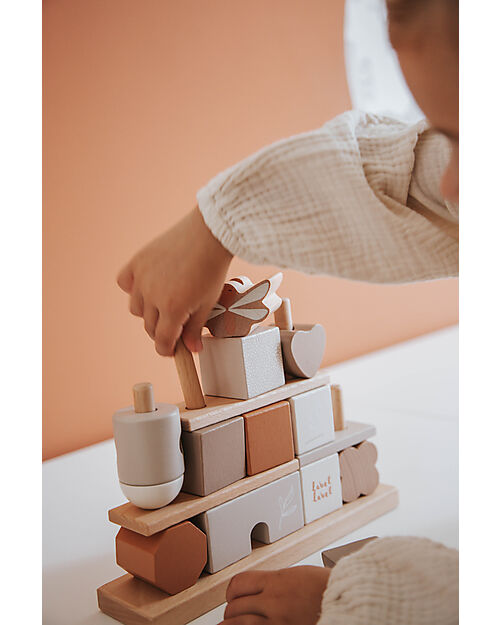 Label Label Casetta Blocchi Impilabili in Legno FSC - Beige - 12+ m Incastri in Legno