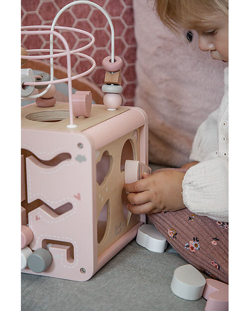 Mainely Personalizzabile cubo attività in Legno FSC Rosa – incastri & motricità fine Stile Montessori – per Bambini 18+ Mesi – Personalizzato con Nome – Label Label