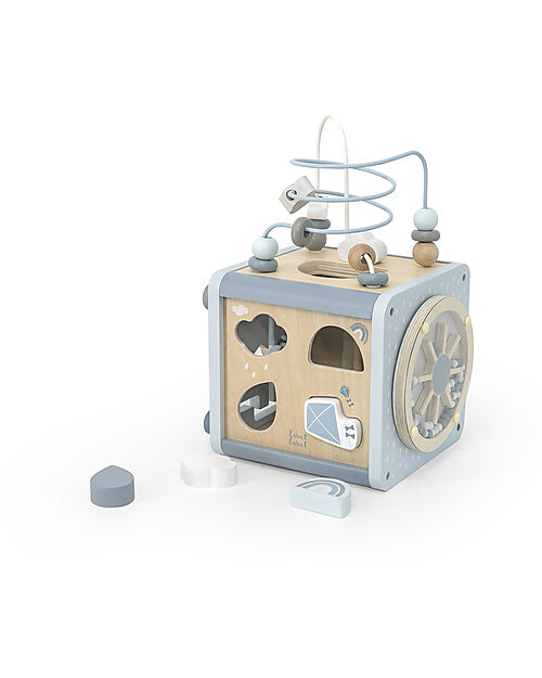 Label Label Cubo Attività 5 in 1 in Legno FSC - Azzurro -12+ m Incastri in Legno