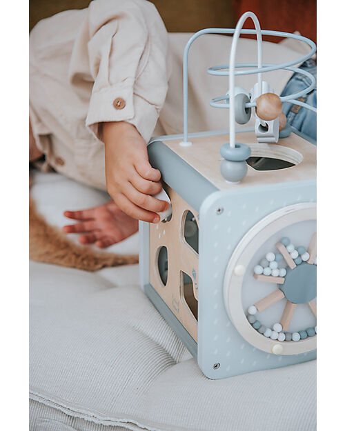 Label Label Cubo Attività 5 in 1 in Legno FSC - Azzurro -12+ m Incastri in Legno