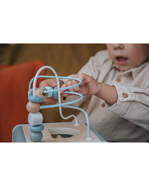 Label Label Cubo Attività 5 in 1 in Legno FSC - Azzurro -12+ m Incastri in Legno