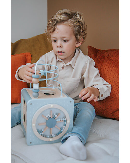 Label Label Cubo Attività 5 in 1 in Legno FSC - Azzurro -12+ m Incastri in Legno