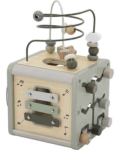 Label Label Cubo Attività 5 in 1 in Legno FSC - Oliva -12+ m Incastri in Legno