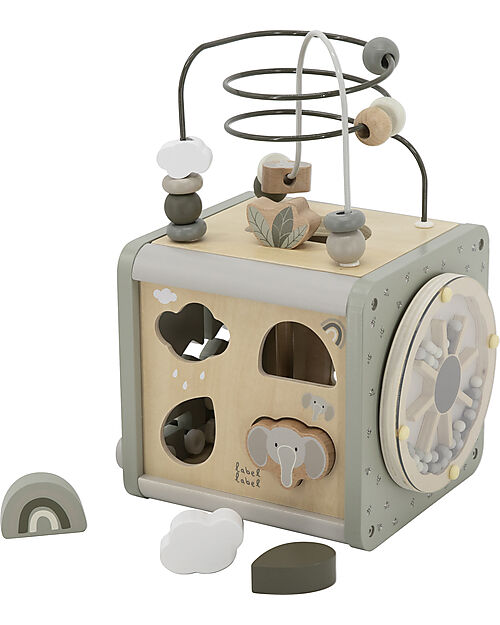 Label Label Cubo Attività 5 in 1 in Legno FSC - Oliva -12+ m Incastri in Legno