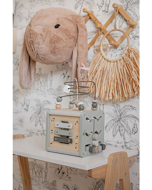 Label Label Cubo Attività 5 in 1 in Legno FSC - Oliva -12+ m Incastri in Legno