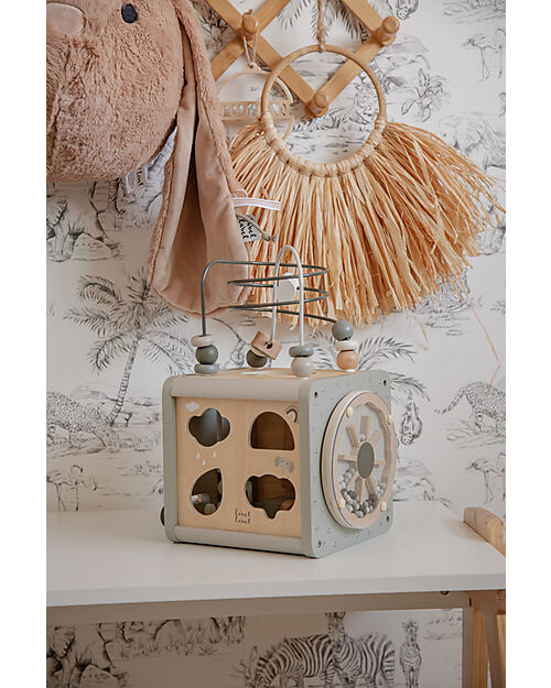 Label Label Cubo Attività 5 in 1 in Legno FSC - Oliva -12+ m Incastri in Legno