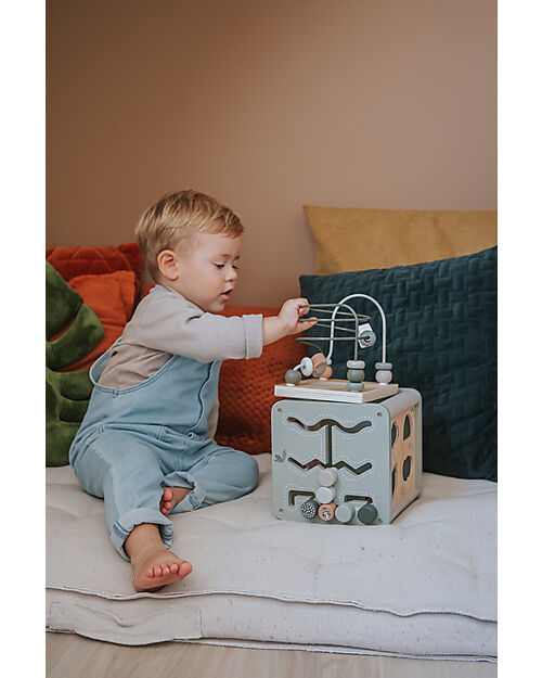 Label Label Cubo Attività 5 in 1 in Legno FSC - Oliva -12+ m Incastri in Legno