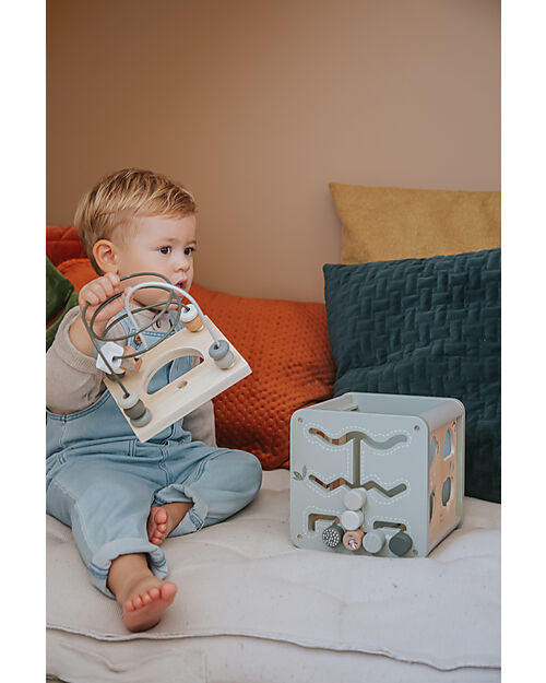 Label Label Cubo Attività 5 in 1 in Legno FSC - Oliva -12+ m Incastri in Legno