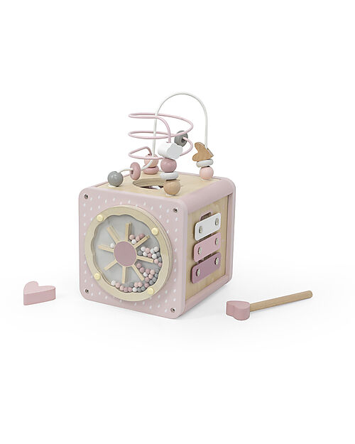 Label Label Cubo Attività 5 in 1 in Legno FSC - Rosa -12+ m Incastri in Legno