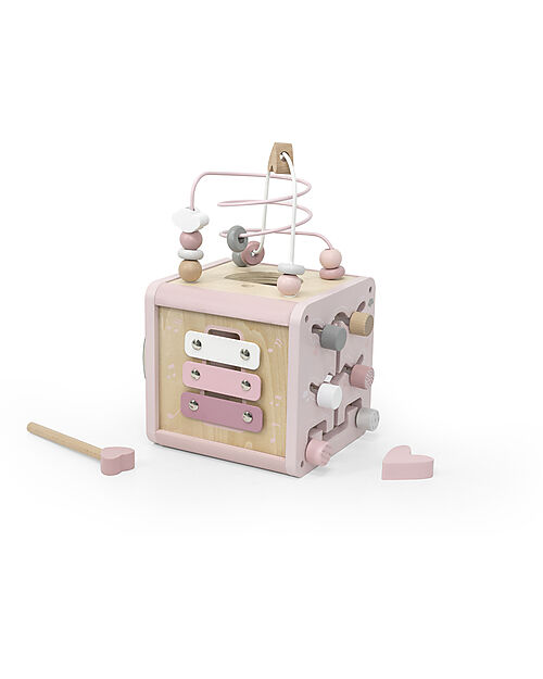 Label Label Cubo Attività 5 in 1 in Legno FSC - Rosa -12+ m Incastri in Legno