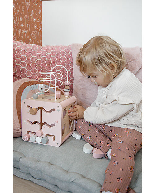 Label Label Cubo Attività 5 in 1 in Legno FSC - Rosa -12+ m Incastri in Legno
