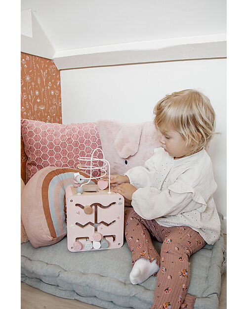 Label Label Cubo Attività 5 in 1 in Legno FSC - Rosa -12+ m Incastri in Legno