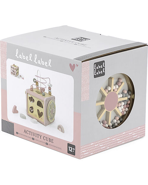 Label Label Cubo Attività 5 in 1 in Legno FSC - Rosa -12+ m Incastri in Legno