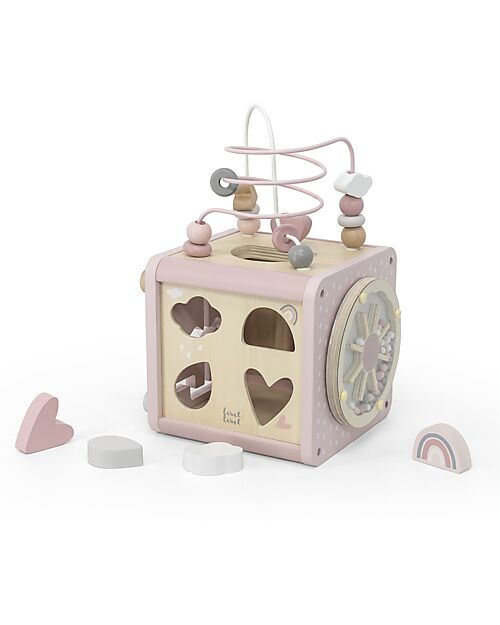 Label Label Cubo Attività 5 in 1 in Legno FSC - Rosa -12+ m Incastri in Legno