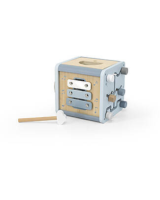Label Label Cubo Attività in Legno - Azzurro - 5 in 1 - Legno di Faggio Certificato FSC Incastri in Legno